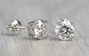 1.00 Ct Round Cut VVS1/D Lab Created Stud Earrings 14K White Gold 6mm Screw Back - Picture 1 of 10