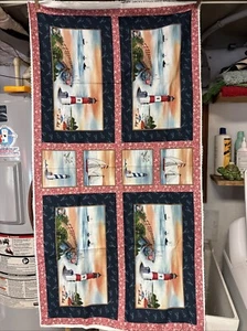 Lighthouse Quilting Panels Place Mats 23”X44” Boats Sea Scene - Picture 1 of 3