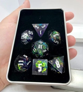 FREE CASE Purple-Black-Blue Sharp Edge Resin Polyhedral Dice Candy Foil Dice - Picture 1 of 5