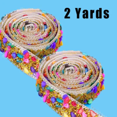 2 Yard Bling Crystal Stone Sticker Self-Adhesive Ribbon Applique Trim Sewing DIY - Image 1 of 4