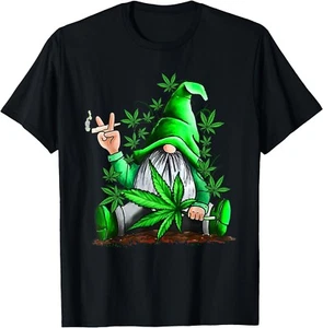 Funny Gnome Pot Leaf 420 Marijuana Weed Cannabis Smoking T-Shirt, Unisex Tee - Picture 1 of 5