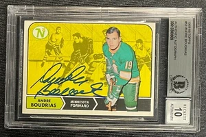 ANDRE BOUDRIAS SIGNED 1968-69 TOPPS NORTH STARS CARD BECKETT AUTO GRADE 10 909 - Picture 1 of 2