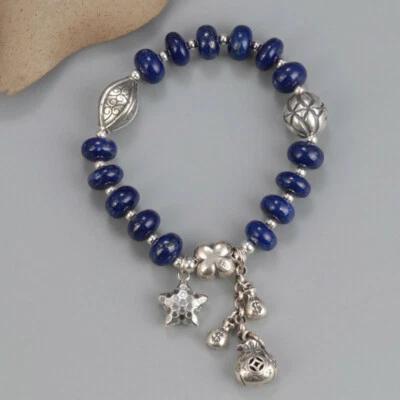 B35 Armband Lapislazuli Stern Glückstasche zum Einfüllen von Wünschen 925 Silber - Bild 1 von 4