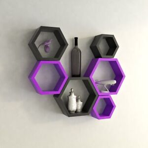 Stylish Wall Shelves Set Of 6 Purple & Black Wall Hanging Rack Home Wear Gift