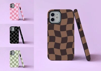 Wavy Checkered Brown Pink Check 2 in 1 Tough Phone Case/Cover For iPhone Samsung - Image 1 of 4