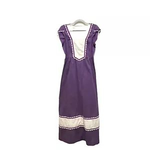 Hilda Hawaii Peasant Maxi Dress Eyelet Purple Polka Dot Vintage 70s Size XS S - Picture 1 of 16