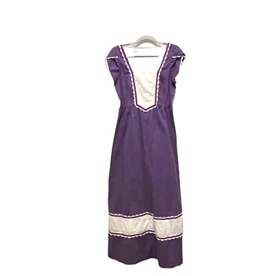 Vestido maxi Hilda Hawaii camponesa ilhós roxo bolinhas vintage anos 70 tamanho XS P - Imagem 1 de 4