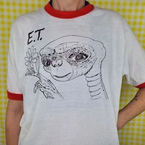 VTG 1982 E.T. The Extra-Terrestrial Movie Promo Ringer Hanes T-Shirt Medium Rare - Picture 1 of 9