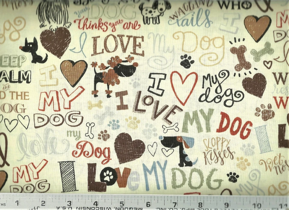 Timeless Treasures ~ I Love My Dog Words - C5710 - Tela de edredón 100 % algodón por comprar Foto 1 de 1
