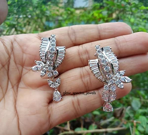 High Quality 5A CZ Dangle & Drop Earrings For Women's In 14k White Gold Plated - Picture 1 of 16