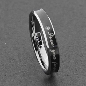 4mm Tungsten 1mm Round Diamond Love You Forever Bridal's Ring Christmas Gift - Picture 1 of 7