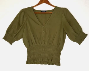 Express gesmokte Taille Bluse Damen XS grün Kurzarm V-Ausschnitt - Bild 1 von 6
