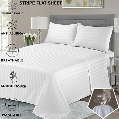 EGYPTIAN PCotton FLAT SHEET 300TC PERCALE BED SHEETS SINGLE DOUBLE SPR KING SIZE - Image 1 of 4