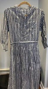 Gray Long Cotton Dress with Belt - Picture 1 of 3