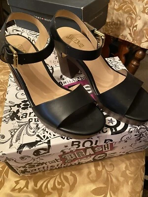 Zapatos para mujer Brash sandalias de tacón alto con tiras negras talla 9,5 punta abierta nuevos Foto 1 de 4