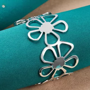 925 Sterling Silver Flower Bangle Cuff Bracelet For Women Jewelry - Picture 1 of 6