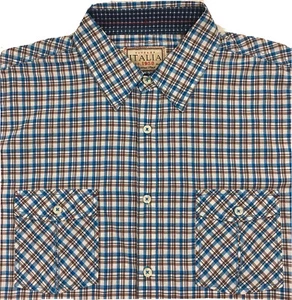 Men's Vintage ITALIA Blue Brown Checked Shirt L Large S/S NWT $79.50 New NICE! - Picture 1 of 7