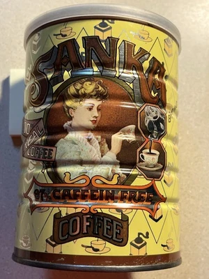 Lata de café Sanka, lata. Vintage años 80 con tapa. Mujer victoriana. ¡Realmente bonito! Foto 1 de 3