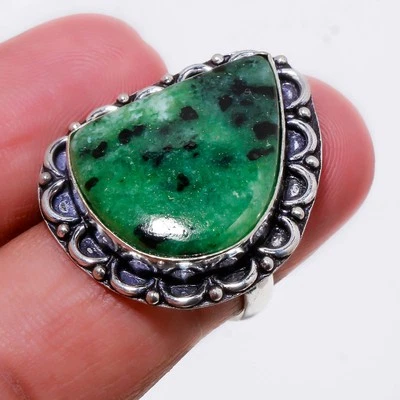 Anillo de piedras preciosas de zoisita rubí hecho a mano diseño antiguo joyería para mujer 6,50" FR 490 Foto 1 de 4