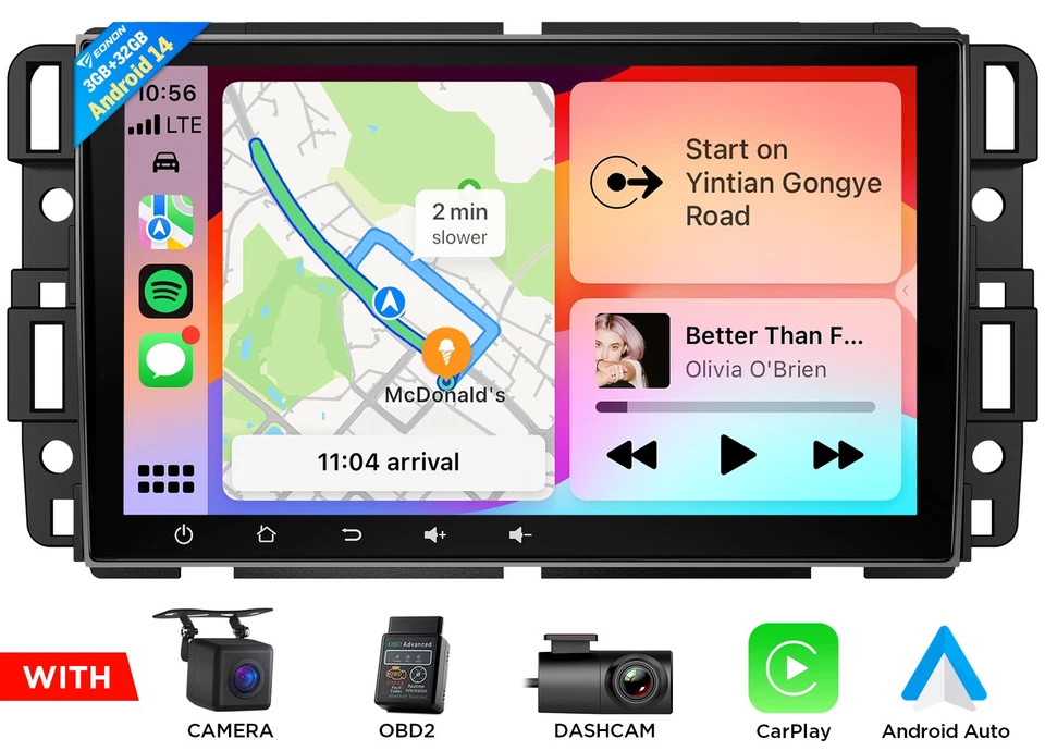 Radio estéreo para automóvil CAM+DVR+OBD+Android 14 navegación GPS CarPlay DSP para GMC Chevy Foto 1 de 4