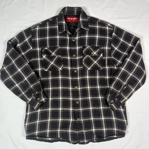 Wrangler Men's Plaid Quilted Lined Flannel Shirt Jacket Black White Size M - Picture 1 of 10