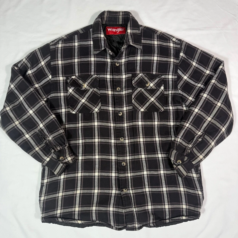 Wrangler Men's Plaid Quilted Lined Flannel Shirt Jacket Black White Size M - Image 1 of 4