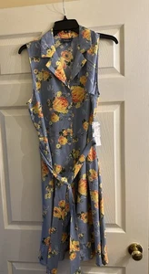 NWT ModCloth Blue Floral Belted Sleeveless Dress SZ Large - Picture 1 of 6
