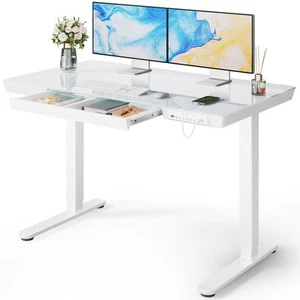 Glass Standing Desk with Drawer, 48 x 24 inch Electric Standing Desk, Height ... - Picture 1 of 7