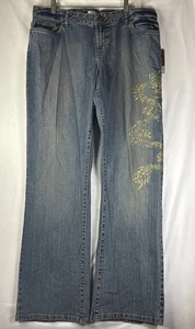 Pantalones de mezclilla para mujer Metro 7 talla 16 dragón bordados azul índigo 32x33 nuevos con etiquetas - Imagen 1 de 7