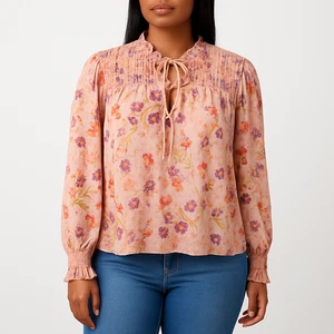Blusa Ophelia Roe Romántica Floral Calada Rosa Cuello Atado Manga Larga Para Mujer L - Imagen 1 de 15