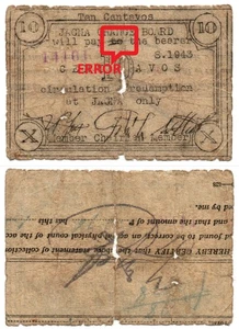1943 Filippine Provincia di JAGNA BOHOL 10 Centavos BOH-472 1Β° stampa ERRORE - Foto 1 di 5