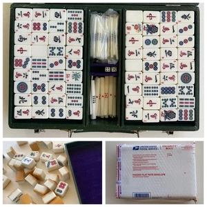 Vintage komplettes Bambus Mah Jong Set + grüne Reisetragetasche Riichi Ishi Japan - Bild 1 von 16