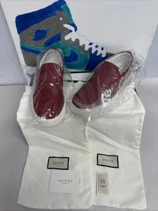 Gucci 407364 GG Embossed Leather Slip on Red Sneakers Men Sz 7.5 G, US 8 (READ) - Picture 1 of 18