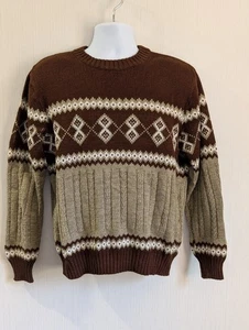 Maglione pullover nordico acrilico Y2K Buzzards Bay anni 90 marrone chiaro uomo grande - Foto 1 di 20