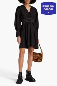RRP€220 GANNI Poplin Mini Dress EU34 US4 UK8 S Shirred Collared V Neck - Picture 1 of 6