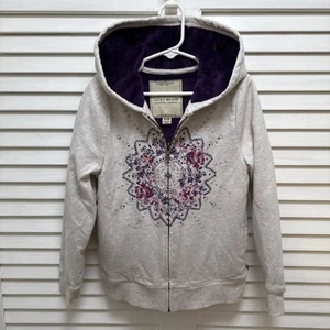 Lucky Brand Girl's Plush Lined Full Zip Hoodie Oatmeal Heather Plum Size:S 7/8 - Picture 1 of 7