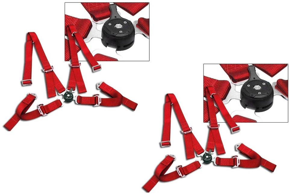 2 X RED 4 POINT CAMLOCK QUICK RELEASE RACING SEAT BELT HARNESS 2" FORD ** - Image 1 of 1