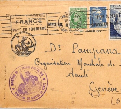 FRANCE Cover Paris Overseas HEALTH Cachet Switzerland Geneva UN *WHO* 1948 ZN62 - Image 1 of 4