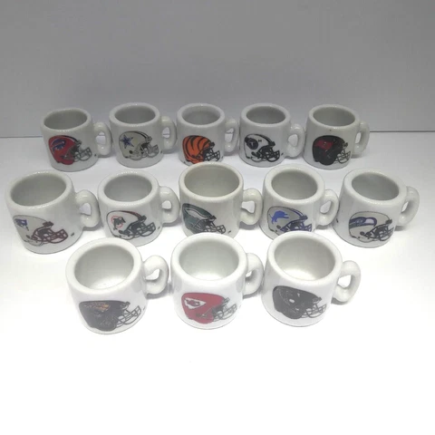 Lot 13 Vintage 1990's NFL Football Mini Ceramic Mugs Helmet/Team Logo's 1" Tall Cover