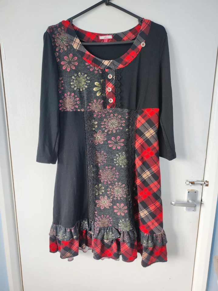 Joe Browns Red Tartan Checked Knit Tunic Jumper Dress Long Jumper Size UK 10 - Image 1 of 4