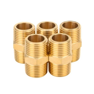 5 PCS EFIELD 1/2" x1/2" Male NPT  Hex Nipple Pipe Adapters ,Brass Fittings - Image 1 of 4