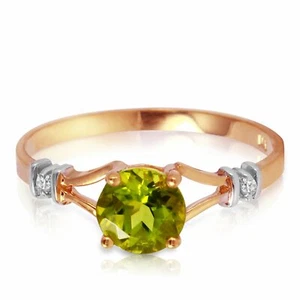 0.87 Carat Diamond Ring w/ Green Peridot Gemstone 14K Yellow Rose & White Gold - Picture 1 of 10