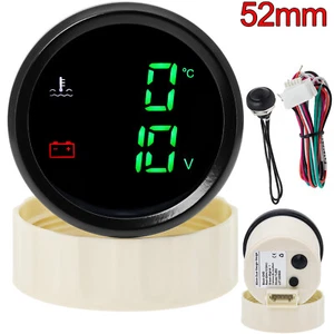 2 IN 1 52MM Dual Gauge Water Temperatures+Voltmeter With Alarm For Boat Car - Picture 1 of 8