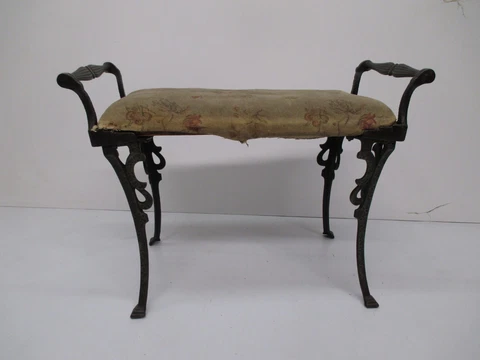 Antique Vtg Verona Piano Vanity Bench Seat Stool Cast Iron Metal Legs Victorian Cover