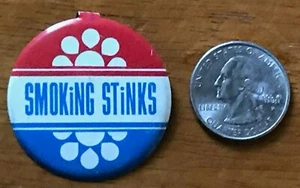 Vtg Tin Litho Anti Smoking Pin "Smoking Stinks" Pinback Button Badge Truth About - Picture 1 of 2
