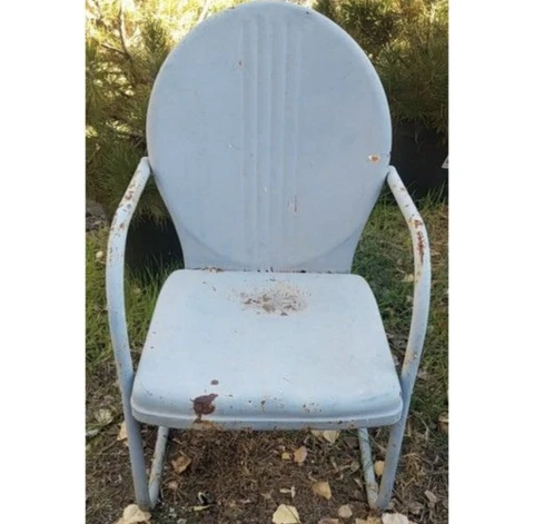 Vintage Antique Shott Metal Arm Chair Lawn Patio Patent 1940 40’s Retro RARE Cover
