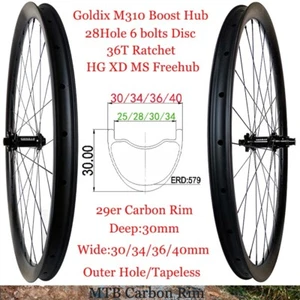 29er Carbon Mountain Bike Wheelset Tubeless Clincher Wheel Disc Brake 6 Bolt - Picture 1 of 13