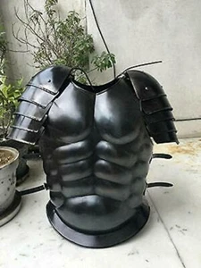 Black Roman Muscle Armor Jacket Medieval Greek Spartan Costume w/ Shoulder item - Picture 1 of 2