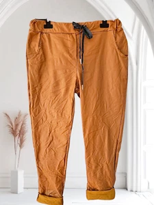 Italy 38 40 42 Jogpant Jeggins Hose Lagenlook Kunstleder Crash-Look Farbe: Curry - Bild 1 von 3