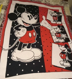 Disney Mickey Mouse Decke Vintage Wende Wandteppich 46x67 Überwurf Leuchtfeuer J32 - Bild 1 von 11